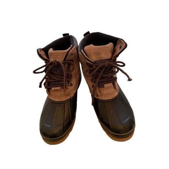 Boston Accent Shoes - 9M Boston Accent "Sleek" Women's Lace Up Winter Duck Boots Tan Suede and Navy Bl